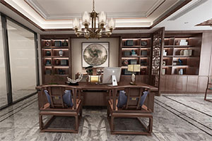 現(xiàn)代中式老總辦公室裝修設(shè)計(jì)全景圖