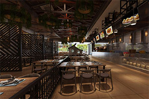 工業風自助餐飲店裝修設計全景圖