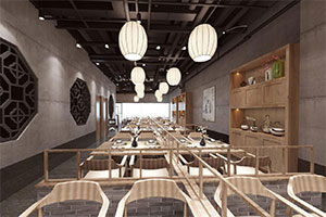 新中式湘菜館裝修設(shè)計(jì)全景圖